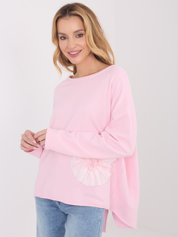 Jasnoróżowa damska bluza z rozcięciem z tyłu