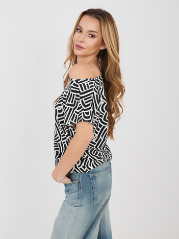 Czarna luźna bluzka we wzory SUBLEVEL