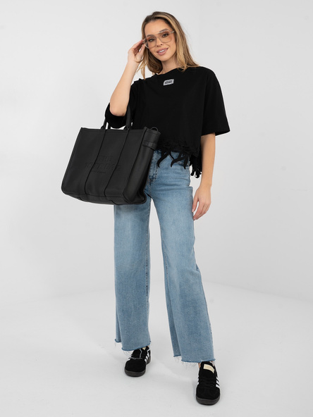 Czarna bluzka oversize z krótkim rękawem