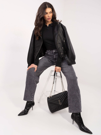 Czarna damska bluzka basic typu polo