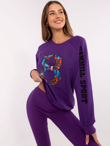 Ciemnofioletowy komplet z legginsami w prążek