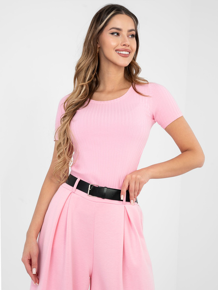 Jasnoróżowa bluzka basic w szeroki prążek RUE PARIS