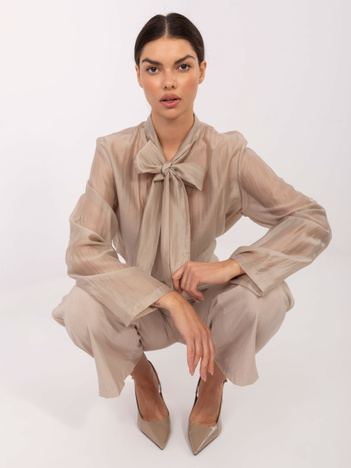 Beżowa elegancka koszula z wiązaniem