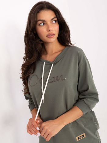 Khaki casualowa bluzka z rękawem 3/4