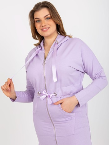 Jasnofioletowa długa rozpinana bluza plus size z suwakiem