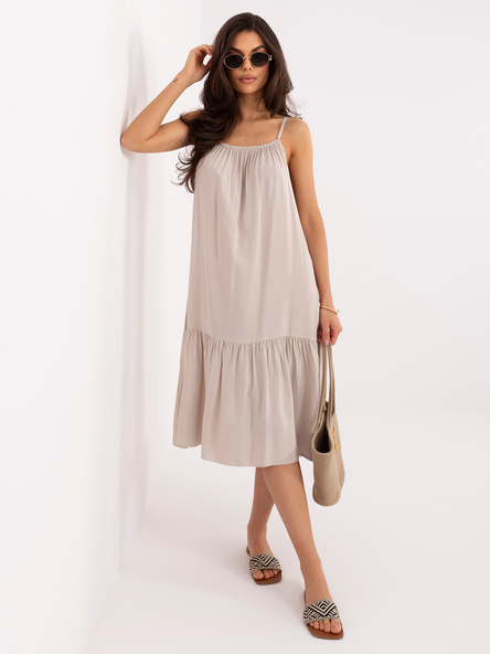 Beżowa midi sukienka na ramiączkach