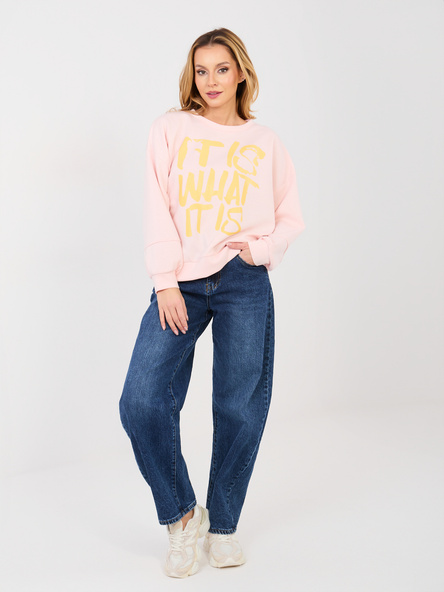 Pastelowa różowa bluza oversize z nadrukiem RUE PARIS