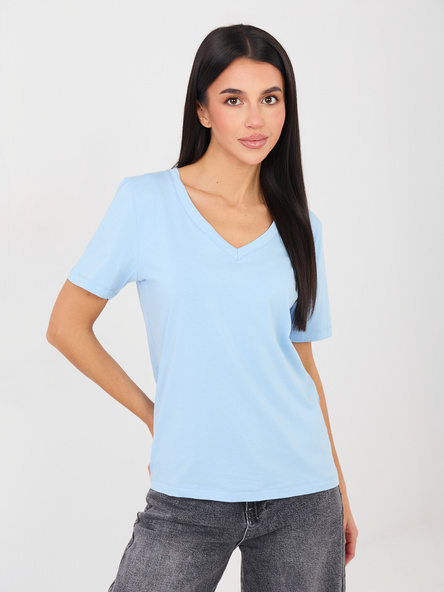 Jasnoniebieski t-shirt basic z bawełny RUE PARIS