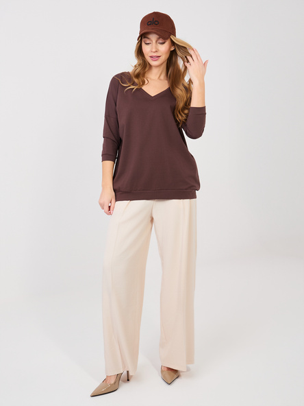 Czekoladowa bluzka basic z odkrytymi plecami RUE PARIS