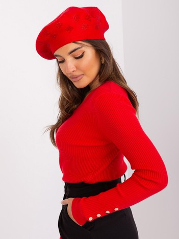 Czerwony beret damski z dzianiny