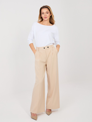 Beżowe szerokie spodnie z materiału RUE PARIS