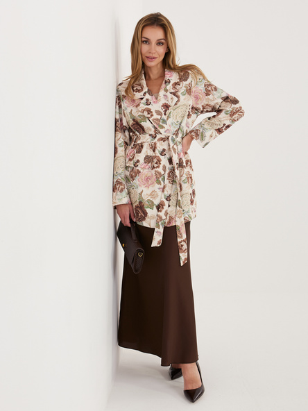 Brązowa długa marynarka z printem