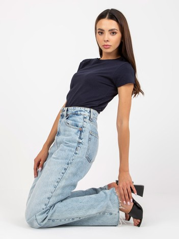 Granatowy gładki t-shirt basic z bawełny