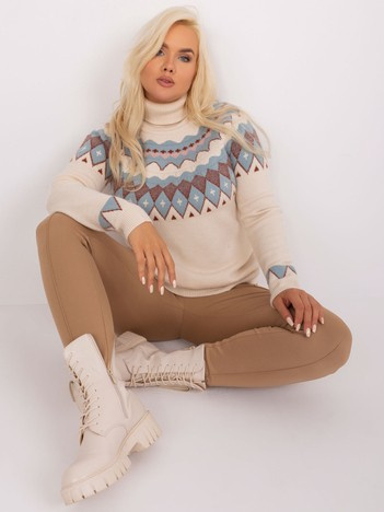 Jasnobeżowy damski sweter plus size z golfem