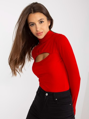Czerwona bluzka basic z golfem bawełniana