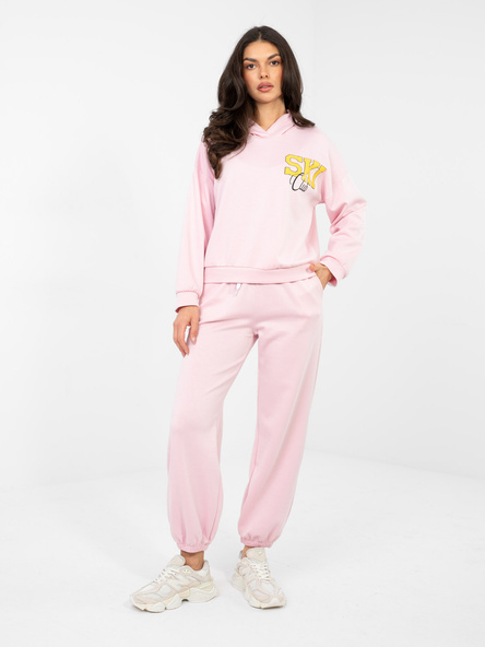 Pastelowy różowy casualowy komplet z bluzą oversize RUE PARIS