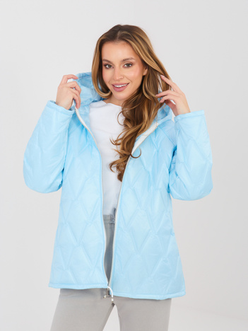 Pastelowa niebieska przejściowa kurtka z kapturem