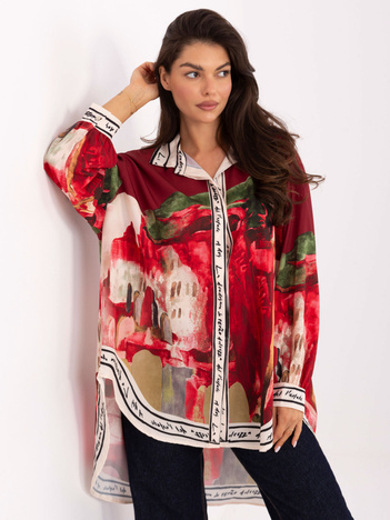 Bordowa asymetryczna koszula z napisami RUE PARIS