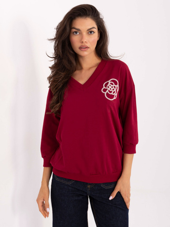 Bordowa casualowa bluzka z haftem