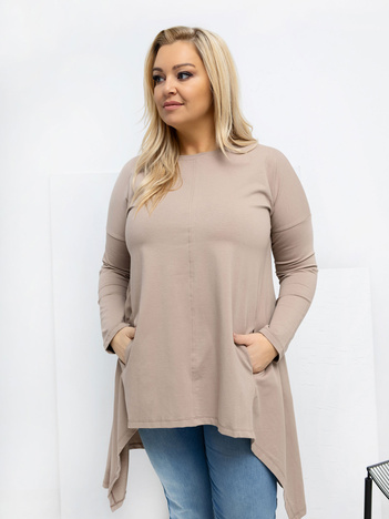Ciemnobeżowa bluzka plus size z bawełny