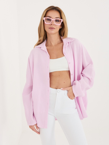 Jasnoróżowa muślinowa koszula z kołnierzykiem