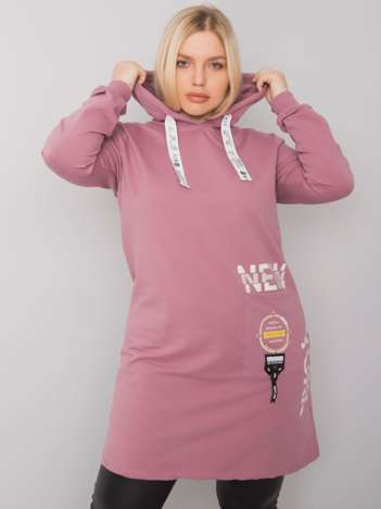 Brudnoróżowa tunika plus size z kapturem Ashford