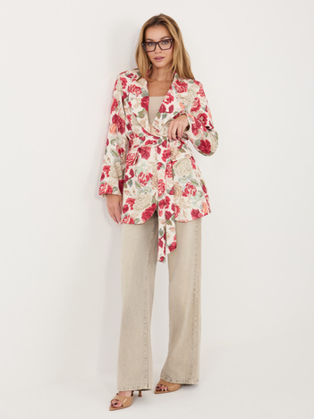 Czerwona długa marynarka z jednorzędowym zapięciem