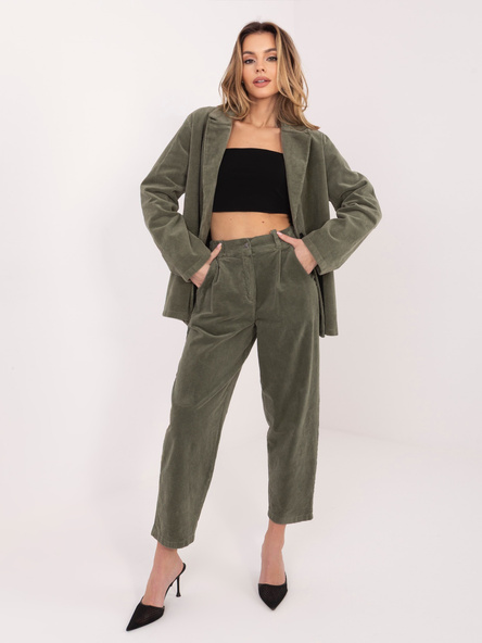Khaki sztruksowe spodnie typu marchewki RUE PARIS