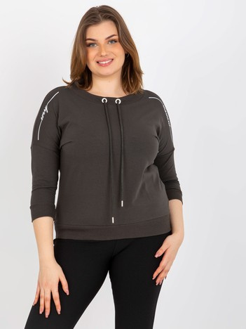 Khaki gładka bluzka plus size z rękawem 3/4