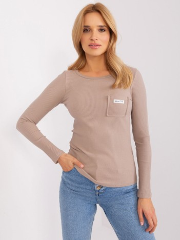 Ciemnobeżowa dopasowana bluzka longsleeve