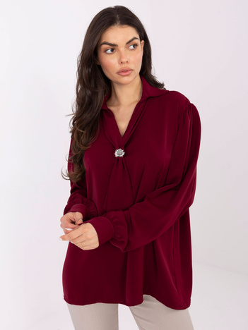 Bordowa wizytowa bluzka z bufiastym rękawem