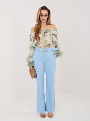 Jasnoniebieskie garniturowe spodnie z prostą nogawką RUE PARIS