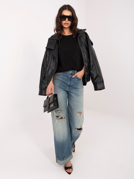 Czarny damski t-shirt basic z bawełny RUE PARIS