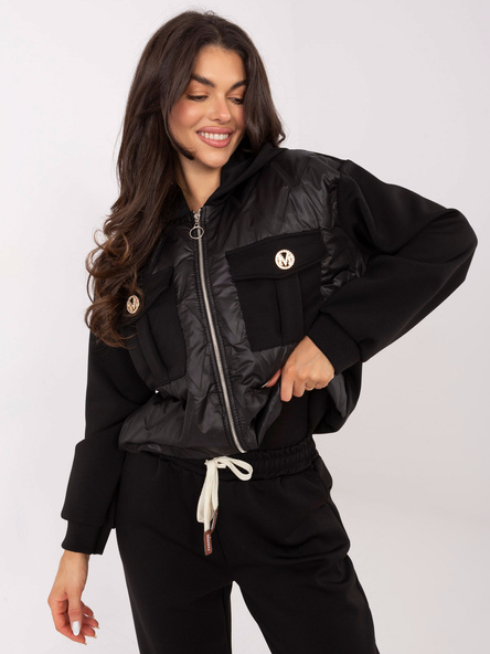 Czarny casualowy komplet z pikowaną bluzą