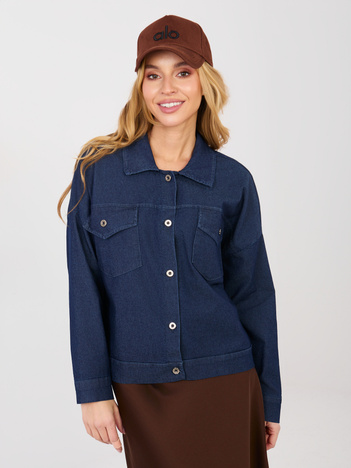 Granatowa jeansowa koszula z kieszeniami