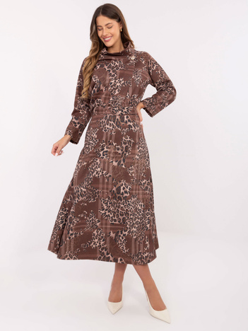 Brązowo-ciemnobeżowa zamszowa spódnica z printem