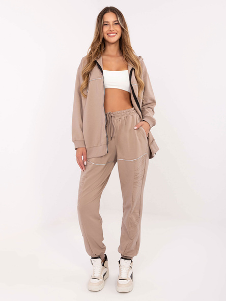 Ciemnobeżowy damski komplet z bluzą oversize