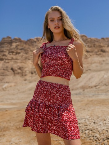 Czerwony top w kwiaty Thalia RUE PARIS