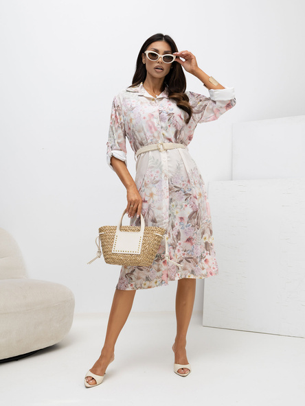 Beżowa letnia sukienka szmizjerka z wiskozy