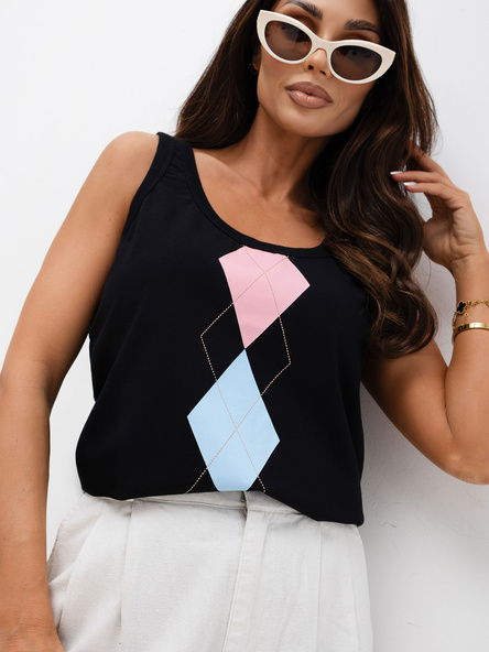 Czarny damski tank top w romby