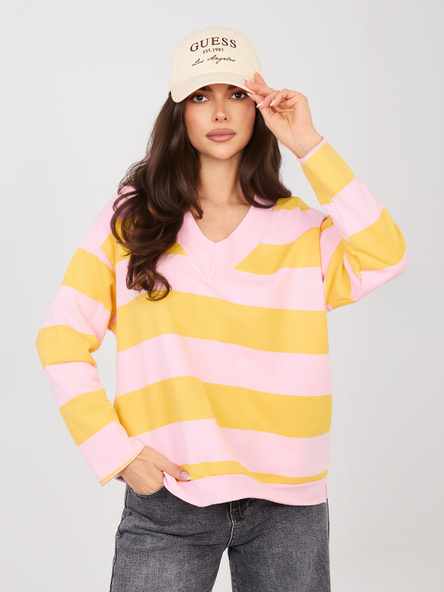Różowo-żółta kolorowa bluza oversize w paski