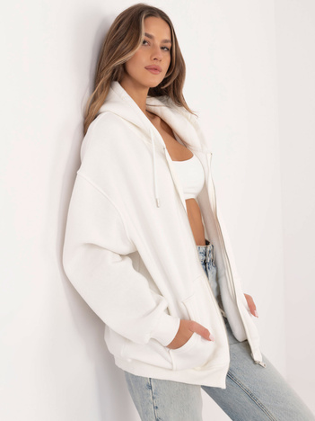 Ecru rozpinana bluza oversize z kapturem