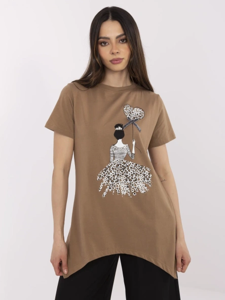 Jasnobrązowa damska bluzka z aplikacjami