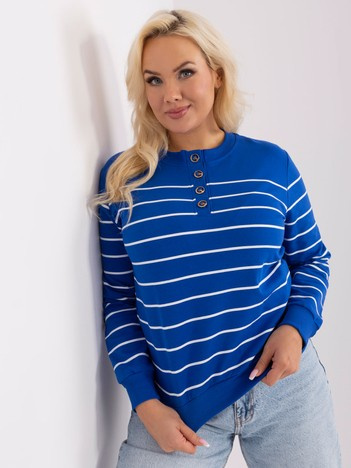 Kobaltowa bawełniana bluzka plus size z guzikami