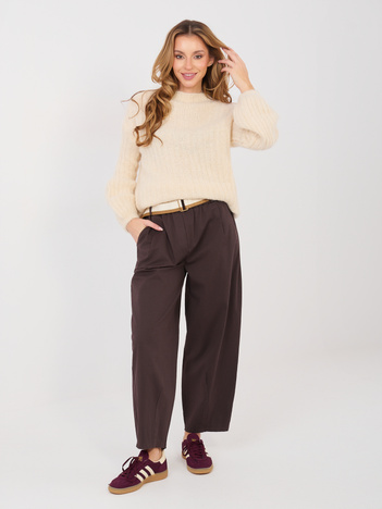 Czekoladowe damskie spodnie marchewki z bawełny