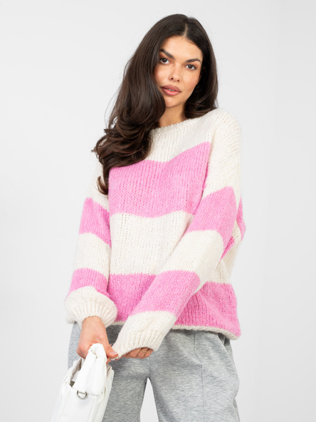 Pastelowy różowy damski sweter z okrągłym dekoltem