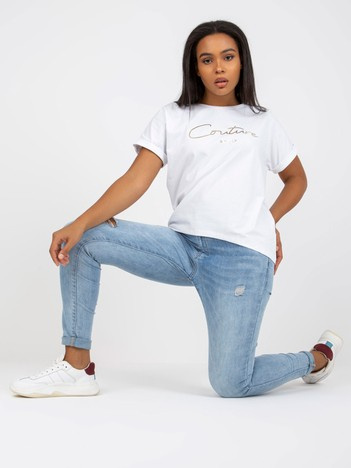 Biały asymetryczny t-shirt plus size z bawełny