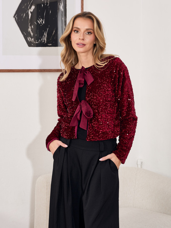 Bordowa wizytowa narzutka z wiązaniem