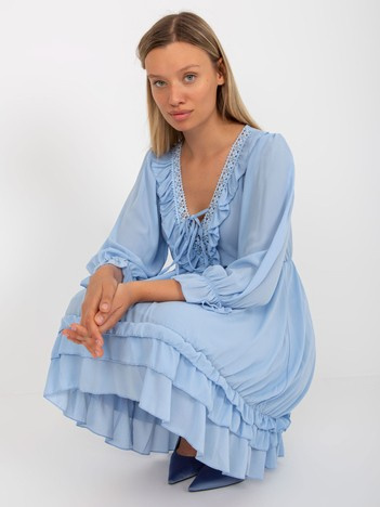 Jasnoniebieska mini sukienka z falbaną w stylu boho OCH BELLA