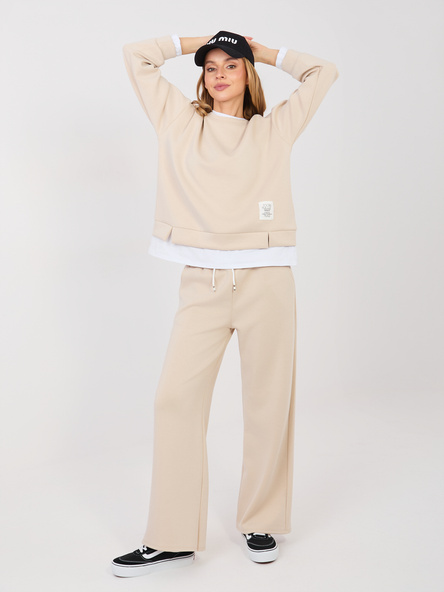 Beżowa damska bluza oversize z białą wstawką RUE PARIS